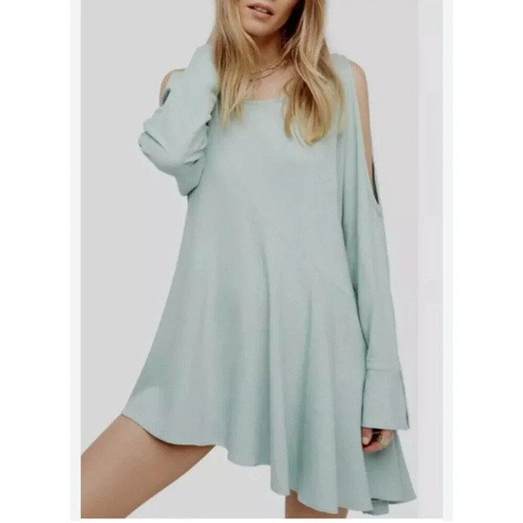 Free People Mint Clear Skies Cold Shoulder Tunic Mini Dress Small Asymmetrical - Picture 10 of 11